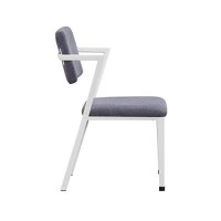 Benjara Metal Chair With Fabric Upholstery And Straight Legs, Gray And White