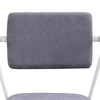 Benjara Metal Chair With Fabric Upholstery And Straight Legs, Gray And White