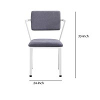 Benjara Metal Chair With Fabric Upholstery And Straight Legs, Gray And White