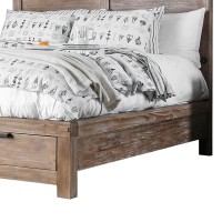Queen Bed with Storage Drawer and Panel Headboard, Oak Brown