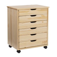 Linon Home Decor Products Corinne Six Drawer Wide, Natural Rolling Cart