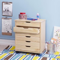 Linon Home Decor Products Corinne Six Drawer Wide, Natural Rolling Cart