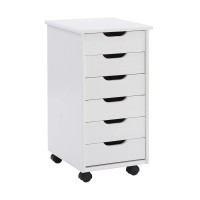 Linon Home Decor Products Corinne Six Drawer Storage, White Wash Rolling Cart