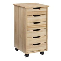 Linon Home Decor Products Corinne Six Drawer Storage, Natural Rolling Cart