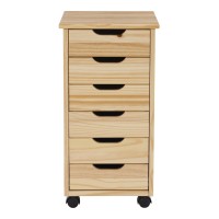 Linon Home Decor Products Corinne Six Drawer Storage, Natural Rolling Cart