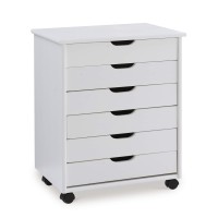 Linon Home Decor Products Corinne Six Drawer Wide, White Wash Rolling Cart