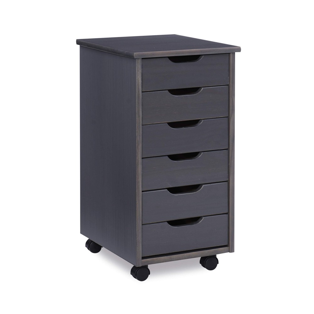 Linon Home Decor Products Corinne Six Drawer Storage, Grey Rolling Cart