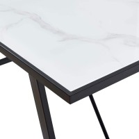Vidaxl Dining Table Modern Marble Design Sturdy Powder-Coated Steel Frame Home Kitchen Dining Room Furniture White 55.1