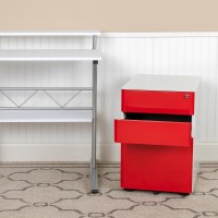 Modern 3Drawer Mobile Locking Filing Cabinet with AntiTilt Mechanism LetterLegal Drawer White with Red Faceplate