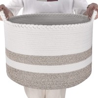 Large Woven Storage Basket - Versatile For Living Room Blankets, Kids Toys, Laundry Clothes Or Bathroom Towels - Cute And Spacious Cotton Rope Baskets With Braided Handles - Modern Home Organizing Bins - Extra Large Round 20