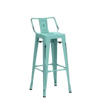 Changjie Furniture Metal Bar Stools Set Of 4 Distressed Industrial Counter Bar Stool With Backs Bistro Cafe Barstools(30 Inch, Distressed Blue-Green)