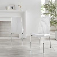 Furniturebox Dining Chair Set Of 2 - Isco Faux Leather Upholstered White Dining Chairs With Silver Chrome Legs