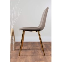 Furniturebox Uk Dining Chair Set Of 2 - Corona Gold Leg Cappuccino Beige Faux Leather Dining Chair