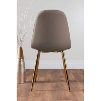 Furniturebox Uk Dining Chair Set Of 2 - Corona Gold Leg Cappuccino Beige Faux Leather Dining Chair