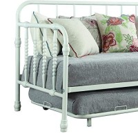 Benjara Transitional Metal Spinde Design Daybed With Trundle, White