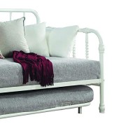 Benjara Transitional Metal Spinde Design Daybed With Trundle, White