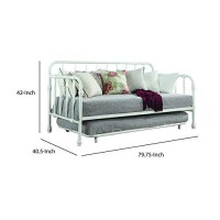 Benjara Transitional Metal Spinde Design Daybed With Trundle, White