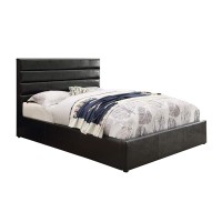 Contemporary Leatherette Queen Bed with Channel Design Headboard, Black