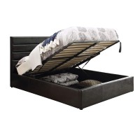 Contemporary Leatherette Queen Bed with Channel Design Headboard, Black