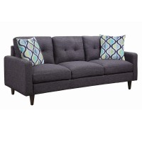 Benjara Fabric Upholstered Sofa With Button Tufted Back And Track Arms, Gray