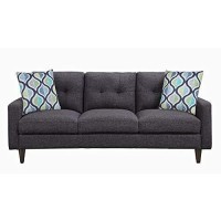 Benjara Fabric Upholstered Sofa With Button Tufted Back And Track Arms, Gray