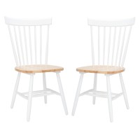 Safavieh Home Collection Parker Farmhouse Whitenatural Windsor Spindle Solid Wood Dining Chair Set Of 2