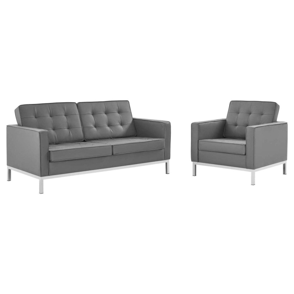 Modway Loft Living-Room-Furniture-Sets, Silver Gray