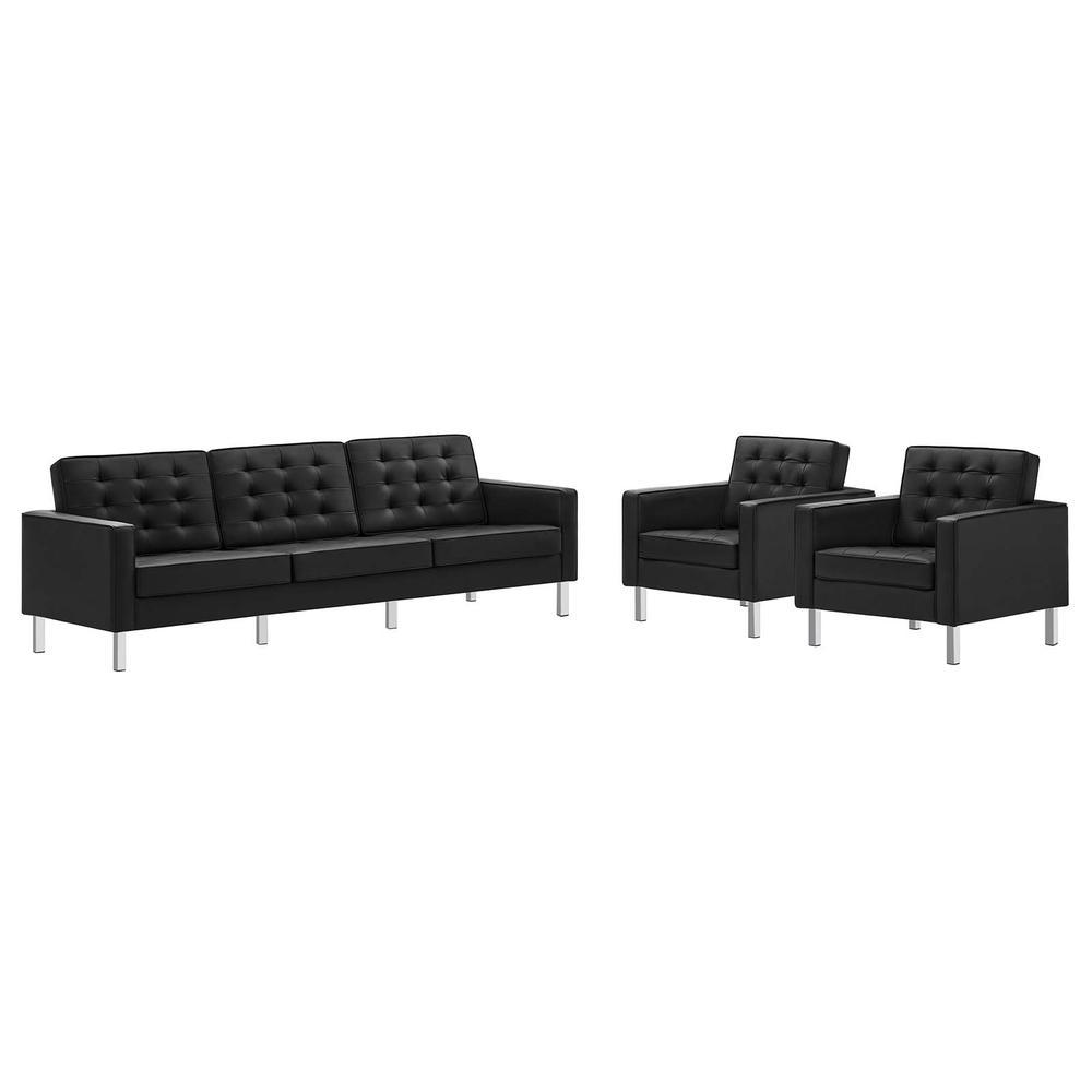 Loft Tufted Vegan Leather 3Piece Furniture Set