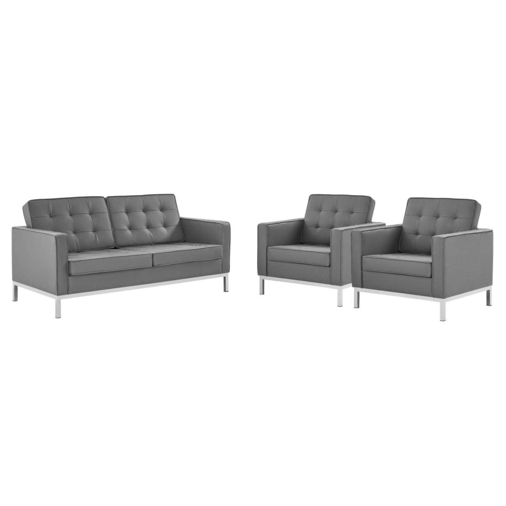 Modway Loft Living-Room-Furniture-Sets, Silver Gray