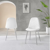 Furniturebox Dining Chair Set Of 2 - Corona Silver Leg White Faux Leather Dining Chair