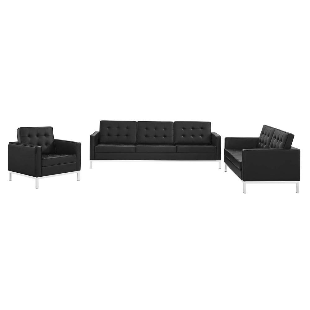 Loft Tufted Upholstered Faux Leather 3 Piece Set