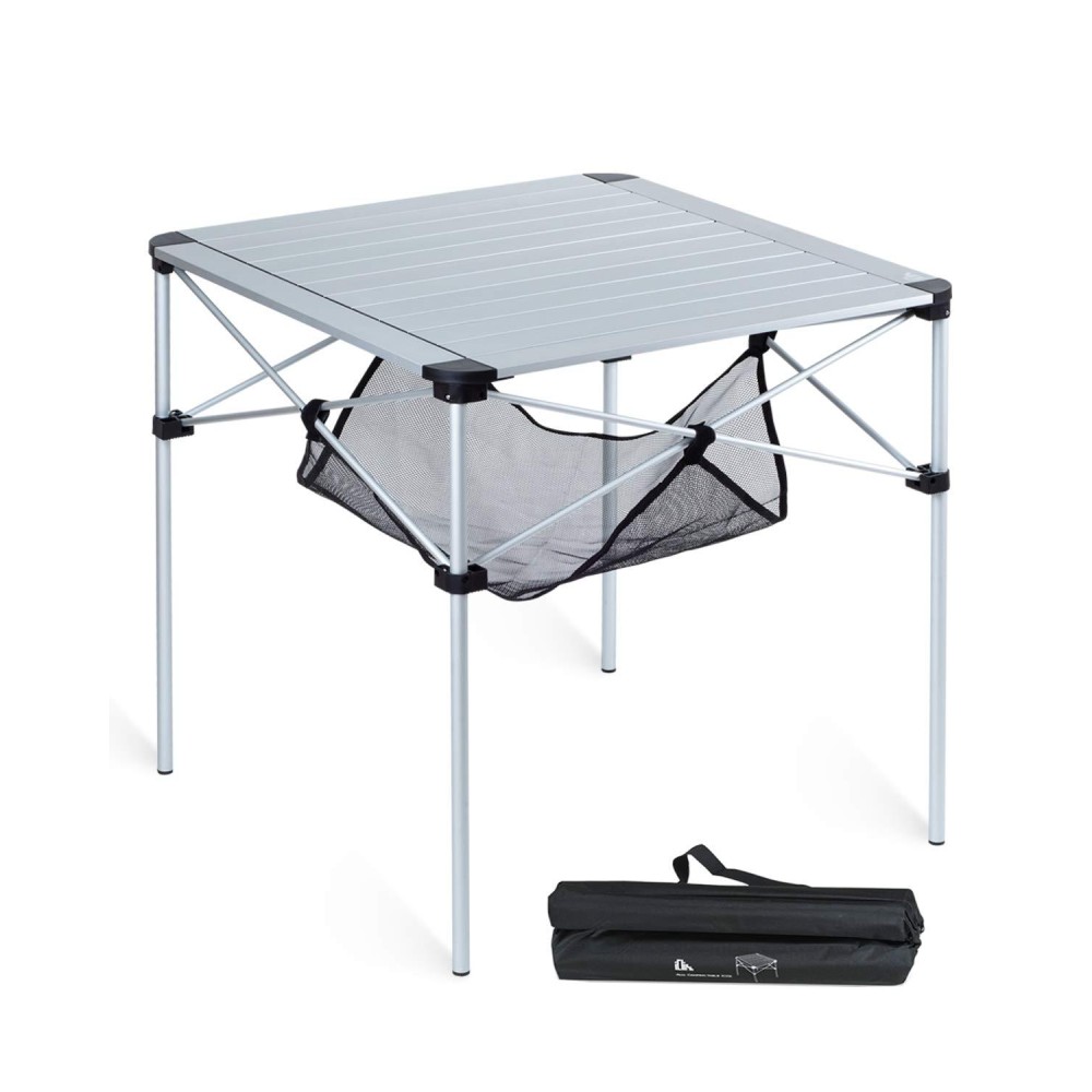 Iclimb Lightweight Stable Alu. Folding Square Table Roll Up Top With Carry Bag For Camping Picnic Backyards Bbq Camp Kitchen (Silver, L)