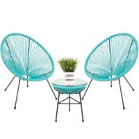 Best Choice Products 3Piece Outdoor Acapulco Allweather Patio Conversation Bistro Set Wplastic Rope Glass Top Table And 2 Ch