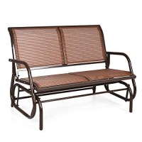 Giantex Swing Glider Chair 48 Inch With Spacious Space, 2 People Lounge Cozy Patio Bench Outdoor & Indoor For Patio, Backyard, Poolside, Lawn Steel Rocking Garden Loveseat (Brown)