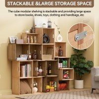 Kirigen Stackable Wood Storage Cube /Basket/ Bins Organizer For Home Books Clothes Toy - Modular Open Cubby Storage System - Office Bookcase Shelves C15-Na