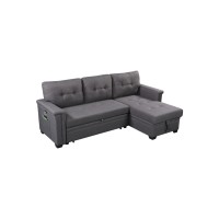 Lilola Home Reversible Sleeper Sectional Sofa With Storage Chaise And Pocket Dark Gray