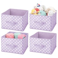 Mdesign Fabric Bin For Cube Organizer - Foldable Storage Cube - Collapsible Closet Storage - Cloth Bin Box For Child/Kids Bedroom, Nursery, Toy Room - Polka Dot Print - 4 Pack - Light Purple/White