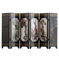 Tj Global Mini 9.5 Inch Tall 6-Panel Traditional Chinese Art For Home Decoration - Decorative Lacquerware, Home Decor, Lacquer, Oriental, Mini Divider (Cherry Blossom)