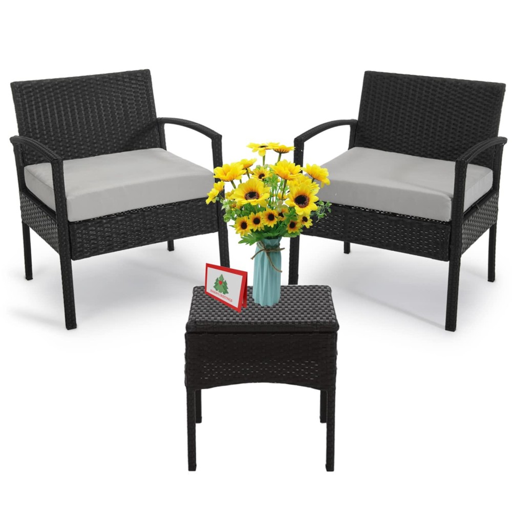 Homezillions 3 Piece Patio Set Balcony Furniture Outdoor Patio Conversation Sets Patio Chairs For Patio, Porch, Backyard, Balcony, Poolside And Garden With Coffe Table And Cushions Gray