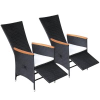 vidaXL Reclining Garden Chairs 2 pcs with Cushions Poly Rattan Black 47683