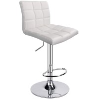 Modern Square Pu Leather Adjustable Bar Stools With Back,Counter Height Swivel Stool By Leopard - 1 Chair (White )