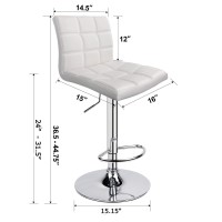 Modern Square Pu Leather Adjustable Bar Stools With Back,Counter Height Swivel Stool By Leopard - 1 Chair (White )