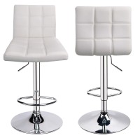 Modern Square Pu Leather Adjustable Bar Stools With Back,Counter Height Swivel Stool By Leopard - 1 Chair (White )