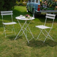 Grand Patio 3Pc Metal Folding Bistro Set, 2 Chairs And 1 Table, Weather-Resistant Outdoor/Indoor Conversation Set For Patio, Yard, Garden-White
