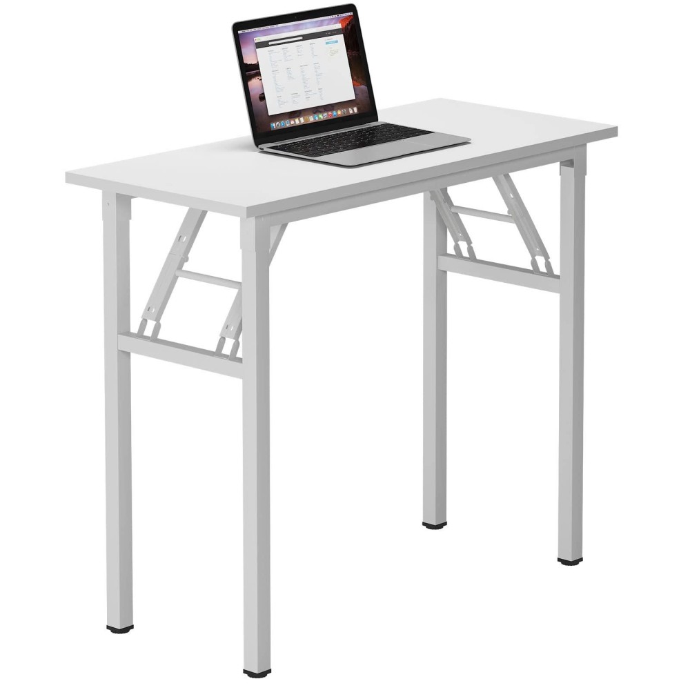 Dlandhome 31.5 Inches Small Folding Computer Desk For Home Office Folding Table Writing Table For Small Spaces Study Table Laptop Desk No Assembly Required Black (White)