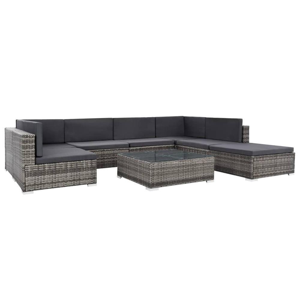 vidaXL 8 Piece Garden Lounge Set with Cushions Poly Rattan Gray 48338