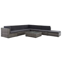 vidaXL 8 Piece Garden Lounge Set with Cushions Poly Rattan Gray 48338