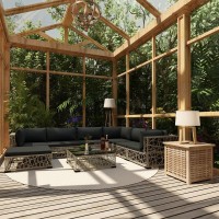 vidaXL 8 Piece Garden Lounge Set with Cushions Poly Rattan Gray 48301