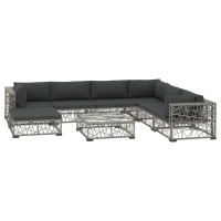 vidaXL 8 Piece Garden Lounge Set with Cushions Poly Rattan Gray 48301