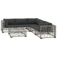vidaXL 6 Piece Garden Lounge Set with Cushions Poly Rattan Gray 48304